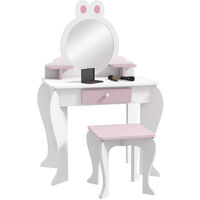 ZONEKIZ Kids Dressing Table with Mirror and Stool