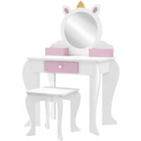 ZONEKIZ Kids Dressing Table with Mirror and Stool