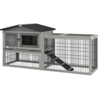 Pawhut Rabbit Hutch Pet House Outdoor Run Design w/ Water-Resistant Paint Ramp Grey