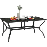 Outsunny Garden Dining Table with Steel Frame and Slatted Top for Balcony Black