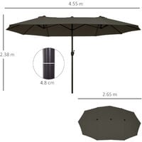 Outsunny Double Canopy Sun Umbrella Parasol Crank Open Outdoor Patio Shade 4.6M Grey