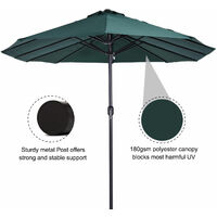 Outsunny Sun Umbrella Canopy Double-sided Crank Sun Shade Shelter 4.6M Green