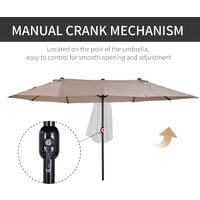 Outsunny Double Canopy Sun Umbrella Parasol Crank Open Outdoor Patio Shade 4.6M Coffee