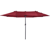 Outsunny Double Canopy Sun Umbrella Parasol Crank Open Outdoor Patio Shade 4.6M Wine Red
