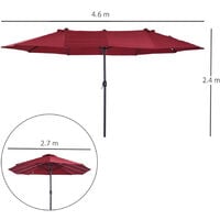 Outsunny Double Canopy Sun Umbrella Parasol Crank Open Outdoor Patio Shade 4.6M Wine Red