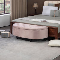 HOMCOM Semi-Circle Bed End Bench Ottoman with Storage Tufted ...