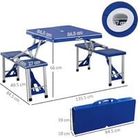 Outsunny Folding Portable Picnic Table Chair Set Camping Hiking BBQ Party - Blue