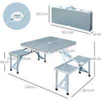 Outsunny Portable Camping Picnic Table and Chairs Set Outdoor BBQ - Aluminum