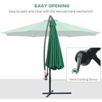 Outsunny 3(m) Garden Banana Parasol Cantilever Umbrella w/ Crank, Green