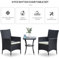 Outsunny Rattan Bistro Set Garden Chair Table Patio Outdoor Cushion Conservatory