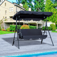 Outsunny Garden Patio Swing Chair 3 Seater Swinging Hammock Canopy Outdoor Cushioned Bench Bed Seat (Black)
