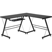 HOMCOM Office Home Gaming Desk Table L Shape Straight Laminated w/ Keyboard Tray Black