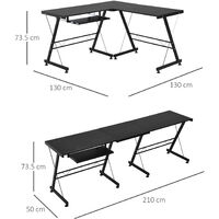 HOMCOM Office Home Gaming Desk Table L Shape Straight Laminated w/ Keyboard Tray Black