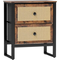 HOMCOM Bedside Table with 2 Rattan Drawers and Steel Legs, Rustic Brown