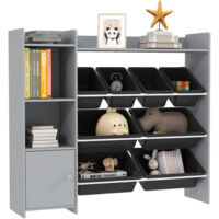 AIYAPLAY Toy Storage Unit with 8 Removable Bins, Storage Shelves, Cabinet