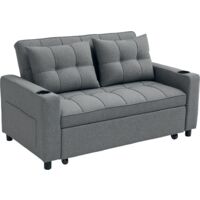 HOMCOM 2 Seater Pull Out Sofa Bed with Pockets for Living Room Charcoal Grey