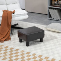 HOMCOM PU Luxury Leather Footstool Ottoman Cube w/ Plastic Legs Dark Brown