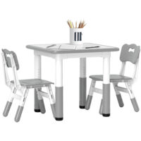 AIYAPLAY 3 Pcs Height Adjustable Kids Table and Chair Set for Playroom Grey