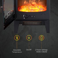 HOMCOM Electric Heater Safe Fireplace Freestanding w/Artificial Flame Effect