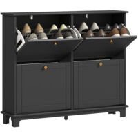 HOMCOM Narrow Shoe Cabinet with 4 Flip Drawers Adjustable Shelves, Black
