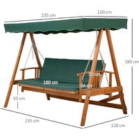 Outsunny 3 Seater Wooden Garden Swing Chair Seat Hammock Bench Lounger Bed