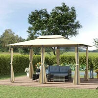 Outsunny 3 x 4m Outdoor 2-Tier Steel Frame Gazebo with Curtains Outdoor Backyard