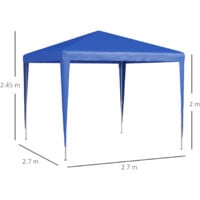 Outsunny Garden Gazebo Marquee Party Tent Wedding Canopy Patio Blue 2.7 x 2.7m