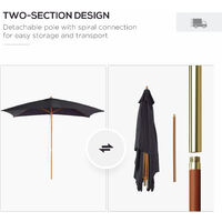 Outsunny Wooden Garden Parasol Sun Shade Patio Umbrella Canopy Black