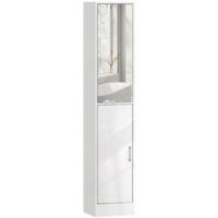 kleankin Tall Bathroom Cabinet with Mirror, High Gloss White