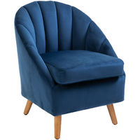 HOMCOM Velvet Fabric Single Sofa Accent Chair Solid Wood Leg Upholstered Blue