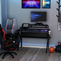 HOMCOM Gaming Desk Computer Table w/ Cup Holder Headphone Hook, Basket, Black