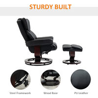 HOMCOM PU Leather Manual Reclining Armchair Footstool Set Duo Padded Seat Black