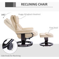 HOMCOM PU Leather Manual Reclining Armchair Footstool Set Duo Padded Seat Beige
