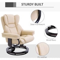 HOMCOM PU Leather Manual Reclining Armchair Footstool Set Duo Padded Seat Beige