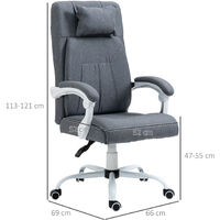 Vinsetto Office Chair w/ Massage Pillow Executive Reclining Ergonomic USB Power Adjustable Height 360° Swivel Base Grey