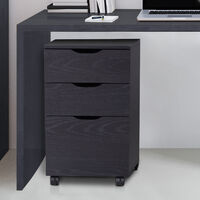 HOMCOM 3-Drawer File Cabinet Under Desk Office Storage Cabinet A4/Letter/Binders Movable W/ Slide Wheels Black Oak Color
