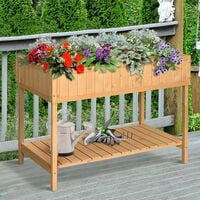 Outsunny Wooden Herb Planter Stand 8 Cubes Bottom Shelf Raised Bed Natural