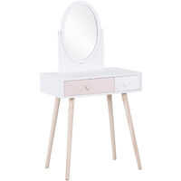 Kids Dressing Table w/ Mirror 2 Drawers Wood Legs Heart Handles Storage Bedroom