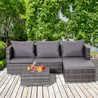 Outsunny Rattan Garden Sofa Set Storage Table Wicker Patio Lounger 4-Seater Grey