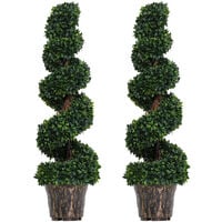 Outsunny Set of 2 Artificial Trees Plants Spiral Wavy w/ Black Cement Pot