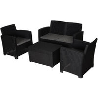 Outsunny Garden PP Rattan Style Sofa Table Set 4 Seater Outdoor Patio 2 Single Chairs & 1 Bench Conservatory Furniture Cushioned Black