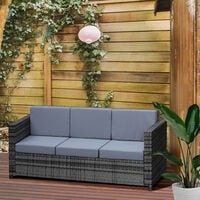 Outsunny Rattan Wicker 3-seater Sofa Chair Outdoor Patio Furniture w/ Cushions