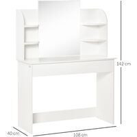 HOMCOM Dressing Table w/ Drawer Mirror 6 Shelves Vanity Makeup Spot White