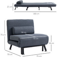 HOMCOM Single Folding 5 Position Convertible Sleeper Chair Sofa Bed Dark Grey