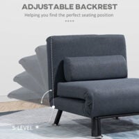 HOMCOM Single Folding 5 Position Convertible Sleeper Chair Sofa Bed Dark Grey