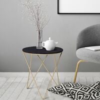 HOMCOM Round Coffee Table Sofa End Side Wood Metal Bedside Table - Black Gold