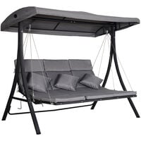 Outsunny 3 Seater Outdoor Garden Swing Chairs Chaise Lounge Padded Seat Hammock Canopy Porch Patio Bench Bed Recliner Sun Lounger - Grey
