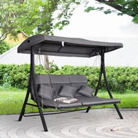 Outsunny 3 Seater Outdoor Garden Swing Chairs Chaise Lounge Padded Seat Hammock Canopy Porch Patio Bench Bed Recliner Sun Lounger - Grey