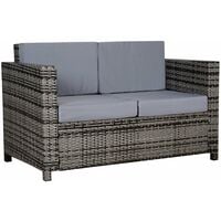 Outsunny Two-Seater Rattan Sofa w/ Padded Cushion Outdoor Comfort 2-Tone Grey