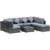 Outsunny 8pc Rattan Sofa Lounge Set Duluxe w/ 6 Seats Stool Table Cushions Pillows